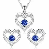 CDE Schmuckset Damen Muttertagsgeschenk 925 Sterling Silber Forever Love Herz Rosegold Geburtsstein Halskette und Ohrringe Set für Frauen Schmuck Geschenk Geburtstag Valentinstag Weihnachten