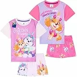 Get Trend Paw Patrol Schlafanzug Mädchen Kurz Kinder Sommer Pyjama 2er Pack Weich Nachthemd Set für Kinder und Kleinkinder (4-5 Jahre, Lila Paw Patrol, 2)