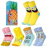Spongebob Schwammkopf Jungen Socken, 5er-Pack Lustige Socken mit Motiv - Geschenke für Kinder (Mehrfarbig, 35-39 EU)