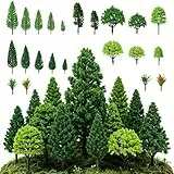 PGonline 40 Stück Modellbau Bäume, (4-16 cm) Miniatur Bäume, Gemischte Miniatur und Büsche, Zug Eisenbahn Modellbau Landschaft für Projekte und DIY Landschaft, Modelleisenbahn Zubehör