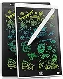 [2 STÜCKE] LCD Schreibtafel 12 Zoll, Genialba Buntes LCD Schreibtablett, LCD Writing Tablet, Elektronischer Tablette, Grafiktablett für Kinderspiele 2 3 4 5 6 7 Jahre Jungen Mädchen (Schwarz&Weiß)