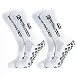 Firtink 2 Paar Fußballsocken Herren Sportsocken Fussball Socken Anti Rutsch Grip Fußball Socken für Fussball Basketball Laufen Radfahren Marathon(Weiß)