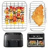 BYKITCHEN Heißluftfritteuse Zubehör für Philips Dual Basket 3000-Serie, 9L/Tefal 5,2/3,1 L Easy Fry, 2 Stück Luftfritteusenständer mit 5 Spießen,Air Fryer Zubehör für Tefal EY9018/Philips NA350/00