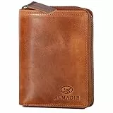 ALMADIH Premium Leder Portemonnaie RFID-Schutz Hochformat mit Reißverschluss 17 Kartenfächer in Geschenkbox Rindsleder Damen und Herren Geldbörse Geldbeutel Portmonee Brieftasche braun (P2H-RV Tan)