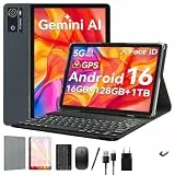 KADYBE Tablet 10 Zoll Android 16 Tablets mit 16GB +128GB 9-In-1 Komplettset mit Tastatur Maus Stift Hülle Gesichtsentsperrung 13MP Kamera 7000mAh GPS WiFi 5 Bluetooth 5 Business Tablet für Homeoffice