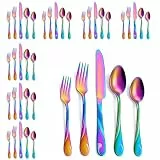 Seeshine Regenbogen Besteckset für 8 Personen, 40-teiliges Edelstahlbesteckset, glänzendes Regenbogenmetallbesteckset, einschließlich Gabel-, Messer- und Löffelset, spülmaschinenfest