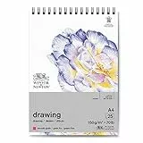 Winsor & Newton 6691002 Zeichenpapier im Spiralblock - 25 Blatt DIN A4, 150g/m², feine Körnung, natürliches Weiß, säurefrei, archivierbare Qualität, Alterungsbeständig für Fineliner, Tusche, Buntstift