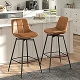 Urhanherry Drehbarer Barhocker mit Industriestil - PU mit dekorativen Absteppung, mit Rückenlehne und Fußstütze - Metallbeine, Einfache Montage, Karamellbraun