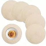 DENUOTOP 6er Set Platzset Rund, Tischsets Platzsets Abwaschbar, Boho Geflochten Hitzebeständig Placemat (Beige, 38cm)