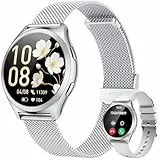 Gold Smartwatch Damen Armbanduhr Rund: Smart Watch Damen 1,27' Klein Duenn Touchscreen Metallarmband mit Telefonfunktion Schrittzähler Schlafmonitor Herzfrequenz Blutdruck Wasserdicht Sport Fitnessuhr