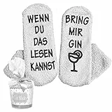 Rocking Socks Flauschige Luxus Gin Socken mit Wenn du das Lesen kannst Spruch Lustige Kuschelsocken/originelles Geschenk für Damen zu Weihnachten, onesize (Gin Socken deutsch grau)