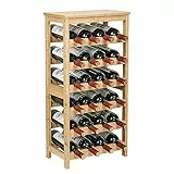VASMIA Weinregal aus Bambus für 24 Flaschen, Flaschenregal mit 6 Etagen für Keller,Küche, Bar, Esszimmer, Flaschenhalter Holz mit Tischplatte 41 x 24 x 81 cm,Natürlich