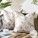 Kissenbezug 40X40 Sofakissen Kissenhülle Rosa Und Weiße Blumen 2er Set Vintage Blume Kissenbezüge Wasserdicht Doppelseitiges Muster Deko Kissen für Terrasse Sofa Schlafzimmer Indoor Outdoor Party