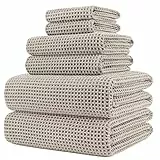 Polyte - Handtuch-Set - schnelltrocknende & fusselfreie Mikrofaser - Waffelstruktur - sehr groß - Beige - 152 x 76,2 cm - 6-teilig
