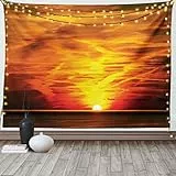 ABAKUHAUS Landschaft Wandteppich und Tagesdecke, Sonnenuntergang über Horizont Meer, aus Weiches Mikrofaser Stoff Wand Dekoration Für Schlafzimmer, 230 x 140 cm, Orange