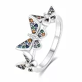 QIKAOLA 925 Sterling Silber Frauen Mond Stern Evil Eye Ring - Bunte Vintage Cubic Zirkonia Stapelbare Statement Ringe für Frauen Größe 6-9