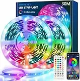Bonve Pet LED Strip 30M,Bluetooth RGB LED Streifen,Farbwechsel LED Lichterkette 30M mit Fernbedienung und App,Led Leiste Musik Sync,Timer-Einstellung,LED Band für Gaming Zimmer, Room, Küche,Party