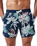 Arcweg Badehose für Herren Vintage Retro 2 in 1 Badeshorts Kurzen Boardshorts Schnelltrocknend mit Kompression und Verstellbarem Tunnelzug Blume Gras L(EU