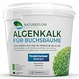 NATUREFLOW TESTSIEGER Bio Algenkalk für Buchsbäume – Widerstandskraft und Regeneration für anfällige Buchsbäume (Buchsbaumzünsler) - Premium Buchsbaum Dünger und Spritzmittel - Buchsbaumdünger 5kg