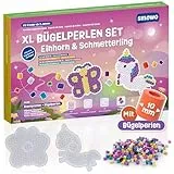 Smowo® 10mm Bügelperlen Set mit Einhorn und Schmetterling Steckplatten – Kreativset mit 2 Platten, Perlen und Vorlagen - Große Maxi Stiftplatten für Kinder ab 3 Jahren