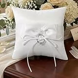 Nogeqi Ringkissen mit Bowknot Satinband, Ringkissen Hochzeit,15cm × 15cm Ringkissens Hochzeit Standesamt für Verlobung Eheringe, Hochzeitszeremonie, Antrag