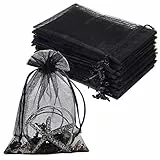 YQL 100PCS Schwarz Organzasäckchen 10X15cm, Kleine Beutel mit Zugband, Organza Säckchen für Schmuck Süßigkeiten Make-up Baby Shower Valentinstag Jubiläen Hochzeit Weihnachtsfest