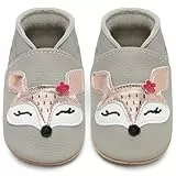 IceUnicorn Krabbelschuhe Baby Lauflernschuhe Jungen Mädchen Weicher Leder Babyhausschuhe Kleinkind Rutschfeste Lederschuhe Baby(Hellgrauer Fuchs, 12-18 Monate)