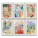 Henri Matisse Poster Set Kunst Wanddeko Klassische Bilder Schlafzimmer Deko Wohnzimmer Dekoration Homeoffice Gemälde (6x A4 | Ohne Rahmen)