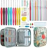 JOZEA 71 Häkelnadel Set Häkelnadeln Bunte Ergonomische Griffe Stricken Nadeln in Verschiedenen Größen 51 Zubehör Kit Häkeln Nadel Weiche Stricknadeln mit Tragbar Tasche für Alle Muster Wollarten