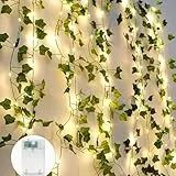A.bigwhale Lichterkette Efeu Künstlich, Efeugirlande Lichterkette Innen 6m, Grüne Blatt Efeuranke mit 60 LED Licht, Lichterketten Batterie, Pflanzen Dekoration für Hochzeit Party