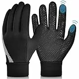 OOPOR Fahrradhandschuhe Kinder Winterhandschuhe Touchscreen Handschuhe - Kinderhandschuhe Outdoor Sport Warme Laufhandschuhe Winddichte mit Anti-Rutsch für Junge Mädch Fahrrad Schwarz 10-12 Jahre