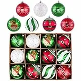 Victor's Workshop Weihnachtskugeln für Weihnachtsdeko,12 Stück 6cm Christbaumkugeln mit Geschenkpaket, Weihnachtsbaumschmuck Christbaumschmuck mit Aufhänger,Thema Rot Grün Weiß(M)
