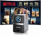 Mini Beamer 4K [Netflix Official|Dolby Audio] Smart Beamer Klein with WiFi6 2-Wege Bluetooth Full HD 1080P Elektrischer Fokus Auto Vertikale Trapezkorrektur Kurzdistanz Projektor Integrierte Apps