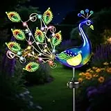 IWTBNOA Solarlampen für Außen Garten, Pfau Garden Solar Pfahl Lichter, Metall Pfau Gartendeko Wasserdicht, Pfau Garten Statue Metall, Gartendeko Draußen Pfau für Terrasse Patio Hof Wege Dekorationen