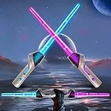 Silkwish 2 Stück Laserschwert Star Wars - Lichtschwert Kinder Wiederaufladbares - Retractable Laser Sword - Doppelklingen Lichtschwerter mit 12 Farben & Sound - LED Lightsaber Spielzeug
