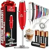 Zulay Kitchen Leistungsstarker Milchaufschäumer-Stab mit 4 AA Duracell-Batterien – Ultra-schneller elektrischer Getränkemixer & Schneebesen für Kaffee, Latte, Cappuccino & Matcha – Rot