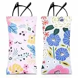 MBAIYO 2 Stück Brillenetui Weich, Tragbare Sonnenbrillen Etui PU Leder Brillentasche Bunte Blumen Brillenhülle Wasserdichte Brillen Schutzhülle Lesebrillenetui für Damen Mädchen(himmelblau+dunkelblau)
