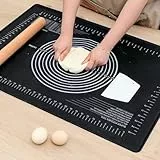 SUPER KITCHEN 70x50cm Silikon Backmatte Mit Rand, Antihaft Teigmatte Groß Mit Messung, Rutschfeste Backunterlage Zum Teig Ausrollen, Verdickte Silikonmatte Backen, Teigunterlage Ausrollmatte, Schwarz