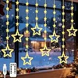Gcstnn Lichterkette Sterne Fenster Weihnachtsdeko, 2M 8+40 Sterne Lichtervorhang mit USB Betrieben Fernbedienung Timer Wasserdichte Weihnachtsbeleuchtung für Balkon Fensterdeko Weihnachten-Warmweiß