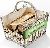 Kobolo Holztrage aus Rattan 50x38x45 cm - grau - stabiler Kaminholzkorb mit Griff & Stoffeinsatz - robuster Holzkorb handgeflochten für Brennholz, Kaminholz & Feuerholz - dekorative Holzaufbewahrung