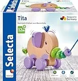 Selecta 52101 Tita, Nachzieh-Elefant, Schiebe-und Nachziehspielzeug aus Holz, 14 cm