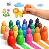 YPLUS Dicke Jumbo Wachsmalstifte für Kleinkinder – 16 Lebendige Farben, Ungiftige Waschbare Wachsmalstifte ab 1 Jahr für 1-4 Jahre, Stapelbare Schneemann Malstifte, Kinder Malset