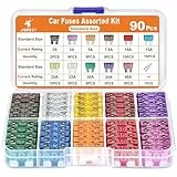 JOREST 90Pcs Kfz Sicherung Set - Standard Flachsicherungen Auto+ 1 Sicherungszieher - Automotive Sicherungen für PKW/Wohnmobil/LKW/Motorrad (2 Ampere 3A 5A 7.5A 10A 15A 20A 25A 30A 35A 40A)