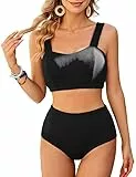 JASAMBAC Bikini Damen Set Push Up,Badeanzug Damen Bauchweg, Vbikini Oberteil Und High Waist Bikini-Unterteile Badebekleidung Weiche Bademode Elastische Schwimmanzug Gerippt Bescheiden Bademode