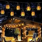Geemoo Solar Lichterkette Aussen mit Flammen, 6.3M 10 Bulbs Lichterkette Außen Solar mit Realistischer Flammeneffekt, IP65 Wasserdicht Hängend Solarlampen für Outdoor Garten Party Balkon Bistro Cafe