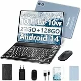 fezawio Tablet Touchscreen 10 Zoll Android 14, 22 GB RAM + 128 GB ROM (erweiterbar 1 TB) | 5 MP + 8 MP | 5G WLAN | Widevine L1 zertifiziert | Octa-Core-Prozessor | 8000 mAh | Tastatur + Maus +