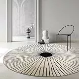 Sedefen Teppich Rund 100 cm Wohnzimmer Flauschig Kurzflor Teppich Schlafzimmer Flauschig Shaggy Teppich rutschfest,Schwarz Weiß Geometrisches Teppich Waschbar
