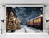 Kate 2.2x1.5m Winter Weihnachtszug Hintergrund Xmas Tree Fotografie Hintergrund Schneeflocke Landschaft Kiefer Hintergründe Heiligabend Fotostudio Requisiten