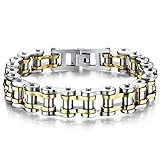 JewelryWe Schmuck Herren Armband, Schwer Biker Link Fahrradkette, Edelstahl, Gold Silber