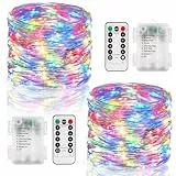 2 Stück LED Lichterkette mit Batterie, Gesamt 12M 120 LED Lichterkette Innen mit Fernbedienung und Timer, Wasserdicht Lichterketten Kupferdraht für Weihnachten Patry Hochzeit DIY Deko (Mehrfarbig)